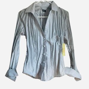 NWT Beluva San Francisco Top Small Taffeta Blouse Crinkle Pleat Button Platinum
